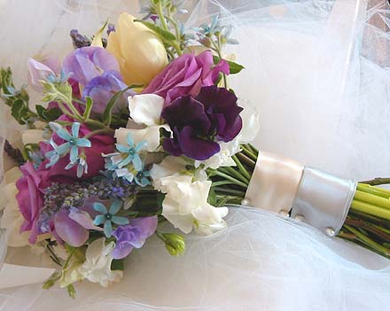 soft purple blue and pink wedding bouquets