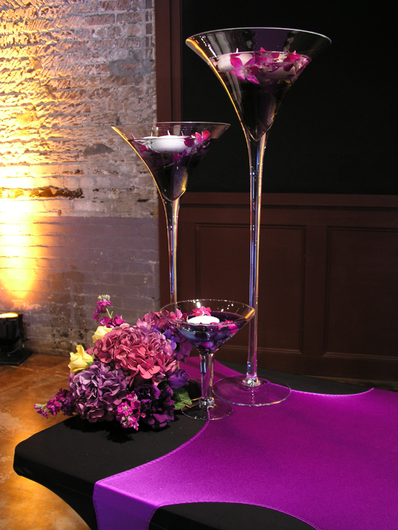 Short Orchid Candle Centerpiece Extended Oversized Martini Glasses with 